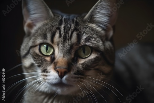 Close-up portrait of a stunning gray striped cat. © Szalai