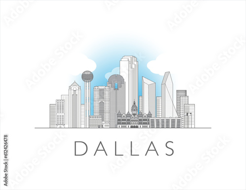 Dallas city Texas cityscape line art style vector illustration