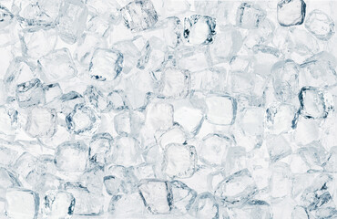 Tray with natural ice cubes on white background.
