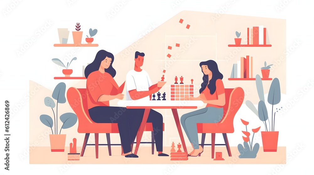 Flat illustration of people playing board games. Flat illustration of people playing board games.