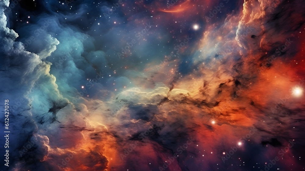 Fototapeta premium Universe filled with stars, nebula and galaxy. AI generated. 
