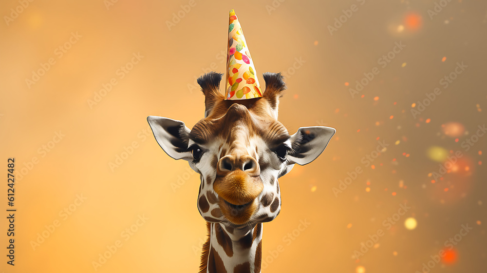 Giraffe wearing a birthday hat - generative AI, KI