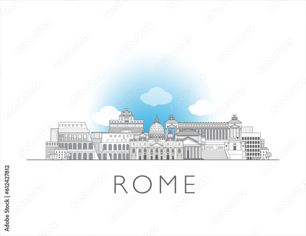 Rome, Italy cityscape line art style vector illustration