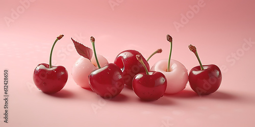 cherries on a pink background - generative AI, KI