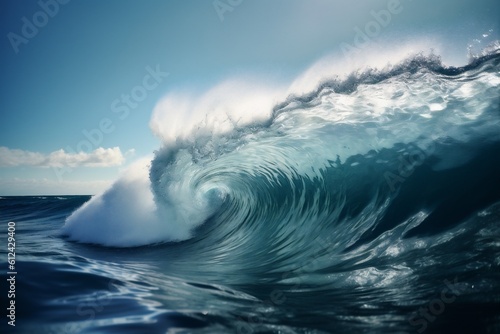 blue sea wave liquid cool nature water crash ocean surfing. Generative AI.