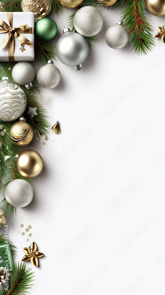 Merry Christmas 9:16 optimized banner.The Christmas display was enhanced by the addition of fir tree branches adorned with red and green ornaments.  Generative AI,