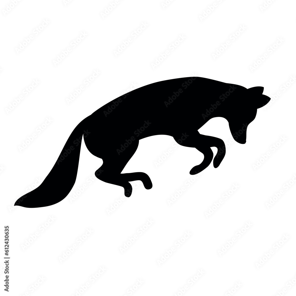 Vector flat hand drawn jumping fox silhouette isolated on white background