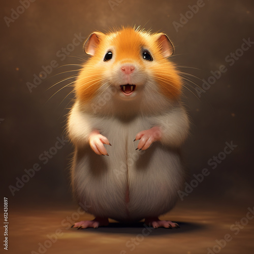 A brown and white hamster standing on its hind legs. Generative AI.