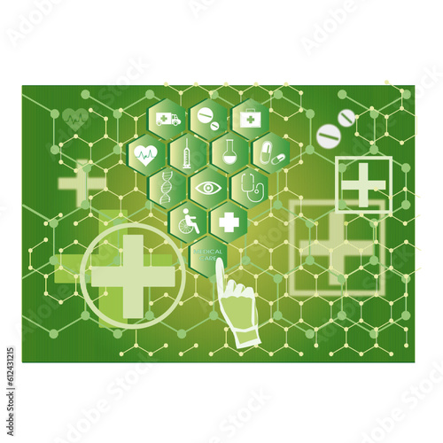 green   background medical icons for design vector