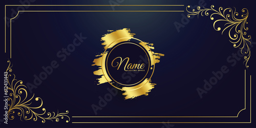 Magic Night Dark Blue With Sparkling Glitter And Line Art Crystal. Round Shaped Vector Wedding Invitation. Gold Glitter Powder Splash Background. Golden Scattered Dust. Fairytale Magic Card