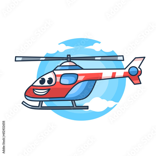 cute helicopter cartoon.vector illustration of air transportation on white backgroun