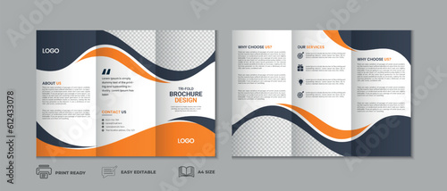 Professional clean modern and corporate various colorful unique trifold brochure template, three fold cover page, three fold presentation, bifold brochure layout design with mockup