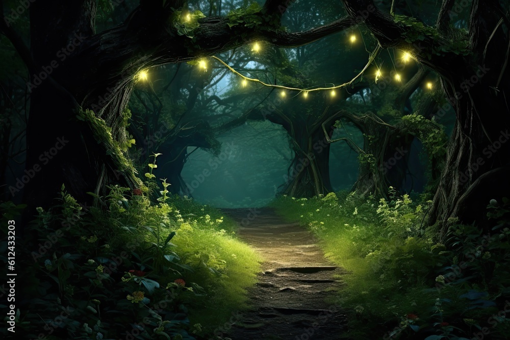 A Magical Adventure Awaits on a Mystical Path Through an Enchanted Forest. Generative AI
