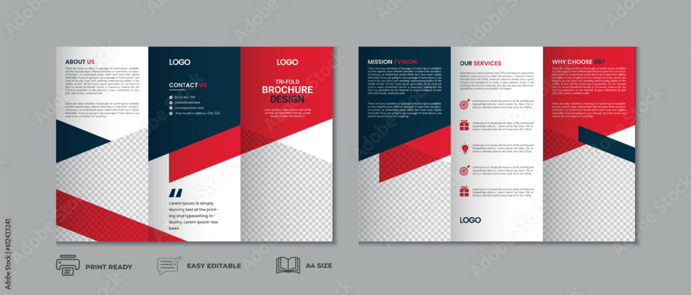 Professional clean modern and corporate various colorful unique trifold brochure template, three fold cover page, three fold presentation, bifold brochure background layout design with mockup