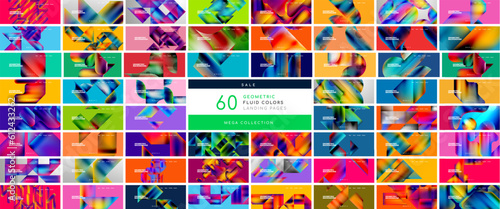 Mega collection of geometric fluid colors shape landing pages. Backdrop bundle for wallpaper, banner, background, landing page, wall art, invitation, print, posters