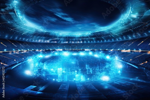 Advanced Technology Design Illuminating the Blue Waves of a Sports Stadium  Generative AI