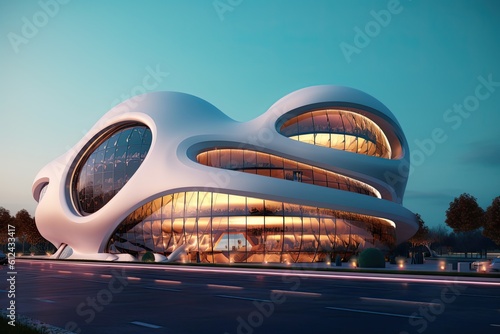 Exploring a Sci-Fi Architecture: Modern Futuristic Buildings with Rounded Organic Forms. Generative AI
