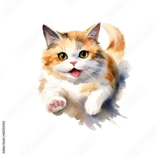 Cute cat watercolor isolated on white background. Kitty cartoon watercolor graphic illustration. Generative AI 