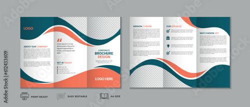 Professional clean modern and corporate various colorful unique trifold brochure template, three fold cover page, three fold presentation, bifold brochure layout design with mockup