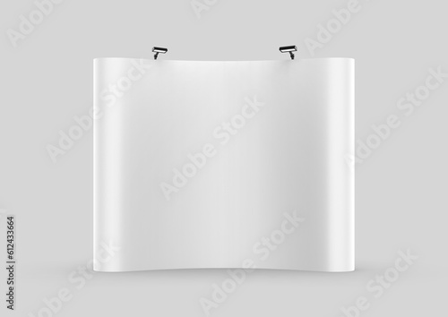 Wallpaper Mural Exhibition Tension Fabric Display Banner Stand Backdrop for trade show advertising stand with LED OR Halogen Light. 3d render illustration.	
 Torontodigital.ca