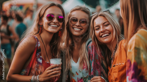 Beautiful girls / women having fun at a music festival / concert