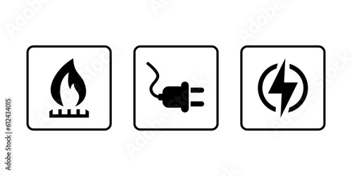 a set of icons for insulated plug, gas burner, mains voltage, lightning, power. vector illustration