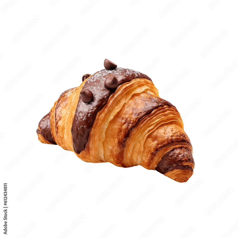 Croissant with chocolate isolated on transparent background, created with generative AI