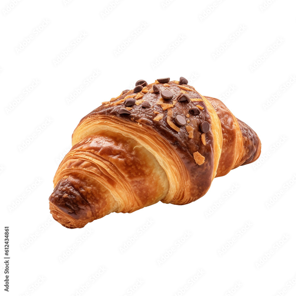 Croissant with chocolate isolated on transparent background, created with generative AI