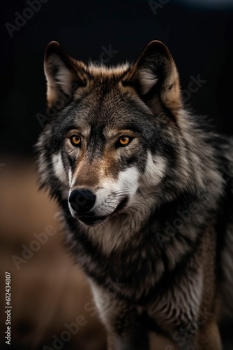 Powerful wolf portrait  created with generative AI