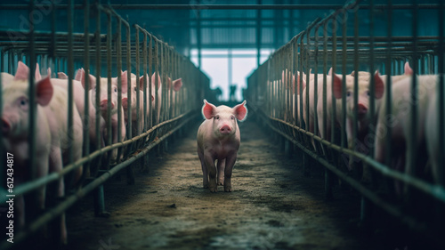 Fotografia Macro farms dedicated to pig rearing, adorable rosy piglet