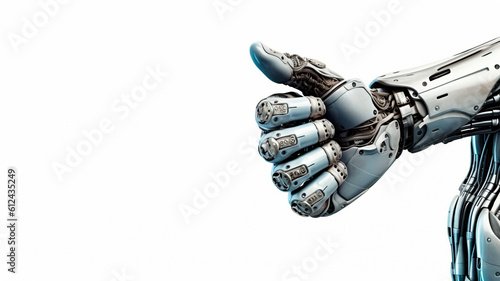 A humanoid robot extends its robotic hand, forming symbol of OK. Generative AI