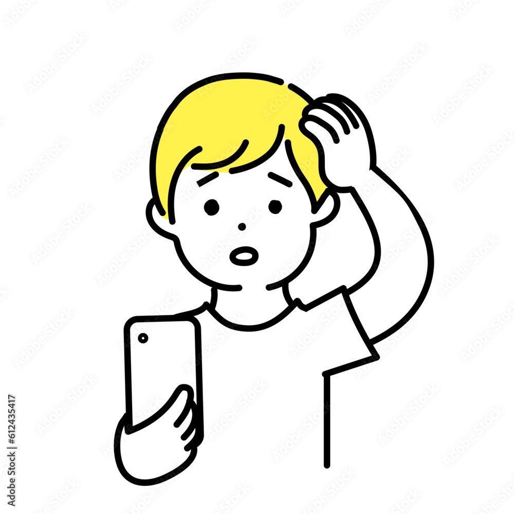 かわいい人物のイラストシリーズ _ カジュアルな服装の男性_ 戸惑う