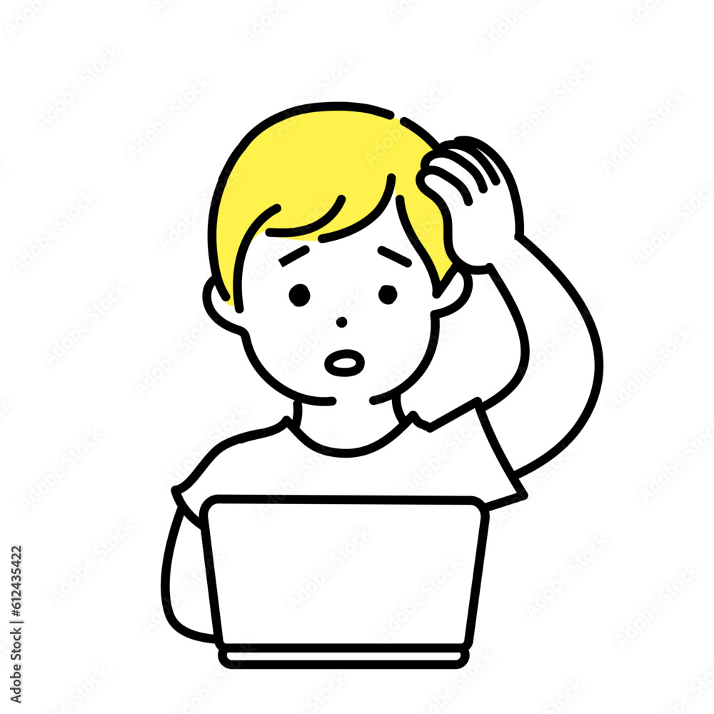 かわいい人物のイラストシリーズ _ カジュアルな服装の男性_ 悩む かわいい人物のイラストシリーズ _ カジュアルな服装の男性_ 悩む