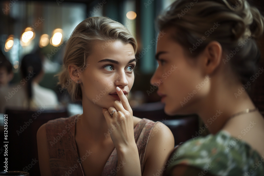 Two friends gossiping with each other. Generative AI Two friends gossiping with each other. Generative AI