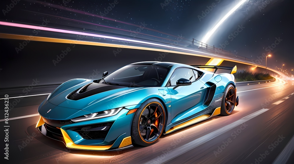 Neon Velocity: Futuristic Sports Car with Dazzling Light Trails