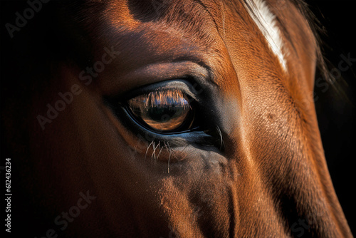 Close up of horse eye. Generative AI illustration