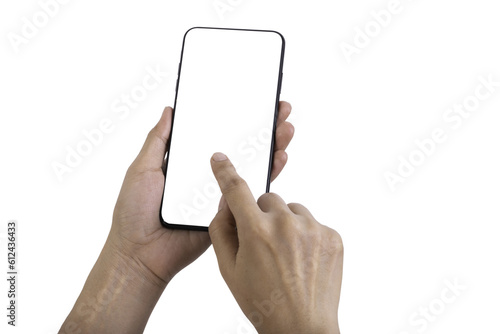 Finger of girl touch on screen smartphone to use somethings