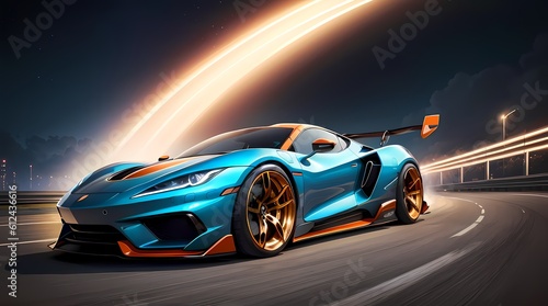 Neon Velocity  Futuristic Sports Car with Dazzling Light Trails