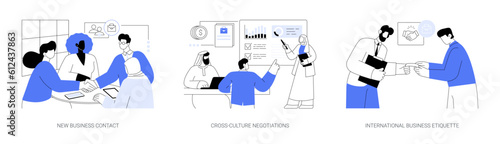 Business meeting at conference abstract concept vector illustrations.