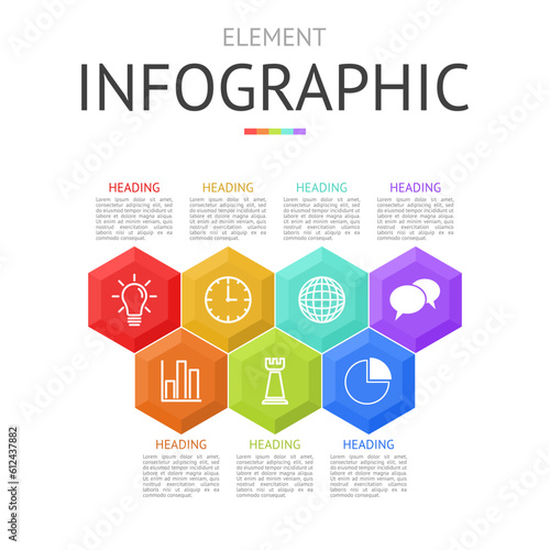 diamond hexagon hive line for infographic. used for process diagram, presentation, working flow, information layout, banner, chart, and graph. business concept with 7 options. data visualization.
