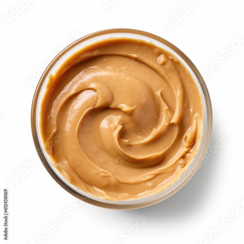 Bowl of Creamy Peanut Butter Isolated on a White Background. Generative AI