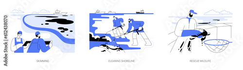 Oil spill cleanup abstract concept vector illustrations.
