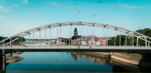 Aerial view of cityscape Deventer surrounded by buildings photo