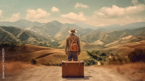 traveler man with suitcases in front of a road