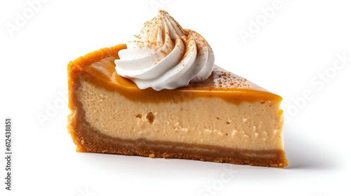Pumpkin cheesecake, isolated on white background with copy space
