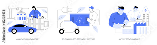 EV battery lifecycle abstract concept vector illustrations.