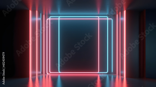 Abstract Futuristic minimal wall scene with vertical glowing neon lighting. Product display presentation empty room concept