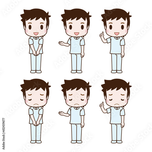 かわいい男性のイラストセット 医療従事者 病院 看護師 介護士 薬剤師 02