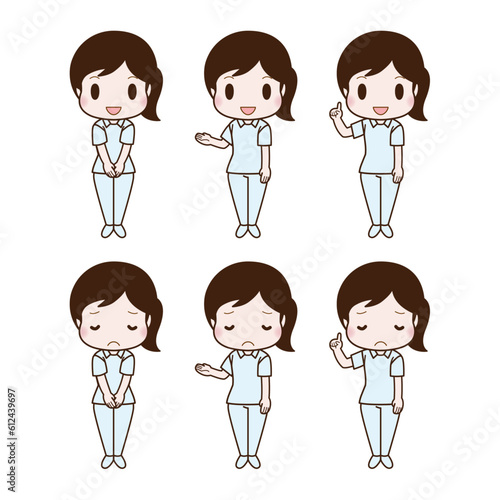 かわいい女性のイラストセット 医療従事者 病院 看護師 介護士 薬剤師 02