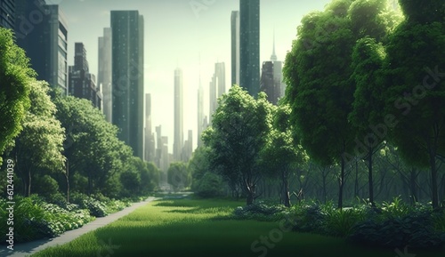 The green future city. The future city. city and nature living in harmony. Generative Ai.